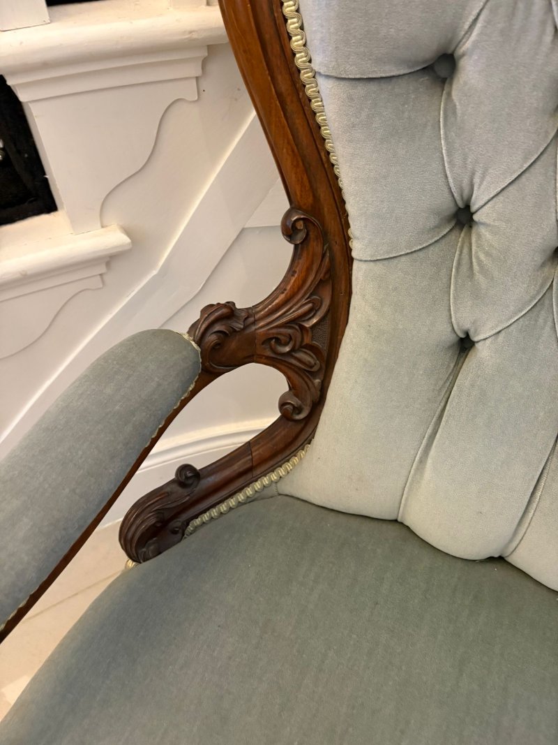 Outstanding Quality Pair of Antique Victorian Carved Walnut Ladies and Gentlemen’s Chairs - Image 15